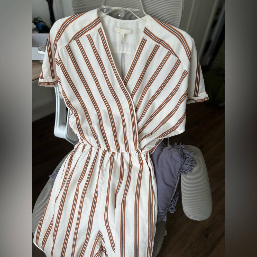 Maje White Romper with Rust Brown Stripes